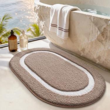 Imagem de LUMI Tapete de banheiro oval, 61 cm x 91 cm, antiderrapante, lavável, tapete de chuveiro absorvente de água premium para decoração de acessórios, bege