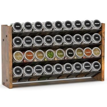 Imagem de NESAPTO Organizador de temperos para armário, organizadores de temperos verticais de madeira de 4 camadas para despensa de cozinha, suporte de bancada/parede, comporta 36 potes de especiarias (frascos