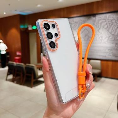 Imagem de Capa transparente rígida em policarbonato com alça de pulso, à prova de choque e com proteção traseira reforçada para Galaxy S24 Ultra.