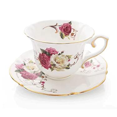 Imagem de KEG801302 Conjunto de xícaras de café de cerâmica de chá preto moderno para chá da tarde requintado conjunto de xícaras de café de porcelana para copos (rosa)