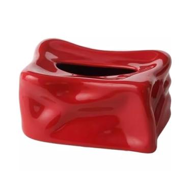 Imagem de Porta-guardanapos de cerâmica quadrada para mesa de cabeceira, bancada, mesa de centro, capa de caixa de lenços faciais (vermelho)