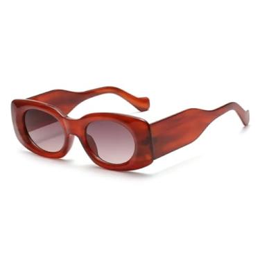Imagem de HCHES Óculos de Sol Femininos Ovais de Luxo com Lentes Degradê Retrô e Proteção UV400, Hastes Largas e Proteção Masculina (Vermelho)
