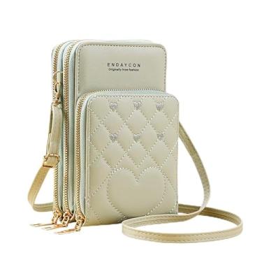 Imagem de Bolsa tiracolo pequena com bordado Love para mulheres, bolsa feminina para celular, mini carteira de ombro com alça de ombro removível, Verde, Small