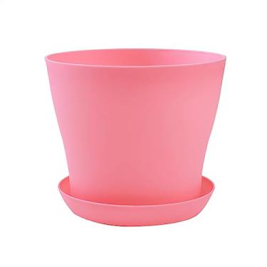 Imagem de Vasos de flores redondos de cor sólida, vasos de plantas simples, suculentas, plantadores de plantas verdes, decoração de jardim, decoração de jardim, mesa em vaso ao ar livre, vasos decorativos (rosa