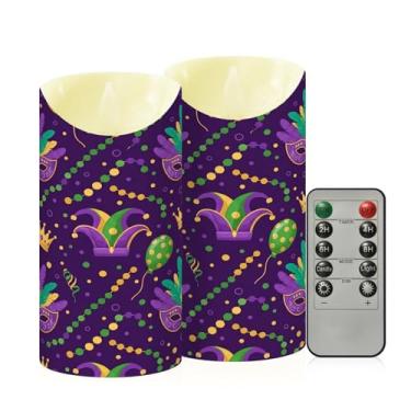 Imagem de Wassud Pacote com 2 máscaras vibrantes de carnaval velas sem chama com controle remoto, velas realistas cintilantes com temporizador, velas decorativas para Natal, casamento, festa, decoração de casa