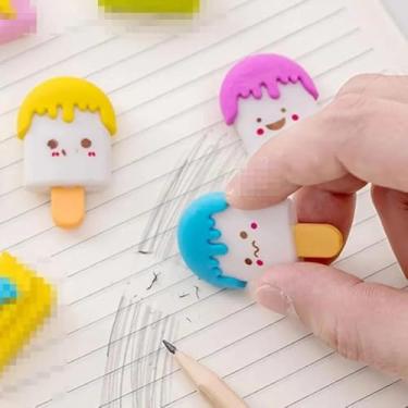 Imagem de Borrachas em Formato de Picolé, Design Fofo com Carinhas Sortidas, Papelaria Kawaii, 4 Unidades
