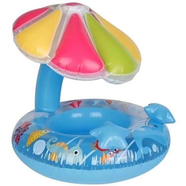 Imagem de Boia Infantil com Cobertura Guarda Sol Colorido Tema Fundo do Mar com Estrelas 64cm Azul e Estrelinhas de Brinquedo