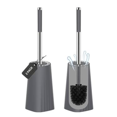 Imagem de SetSail Escova de vaso sanitário, escova de vaso sanitário de tamanho compacto e suporte para banheiro com alça de aço inoxidável, escova de limpeza de vaso sanitário com cerdas duráveis, 2 pacotes