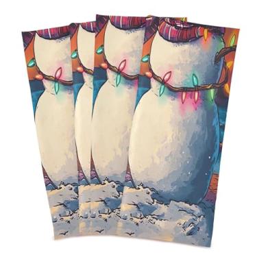 Imagem de xigua Conjunto de 6 panos de prato de cozinha de boneco de neve com luzes de Natal, toalhas de cozinha macias e altamente absorventes de secagem rápida para limpeza de pratos e limpeza manual, 71 x 45