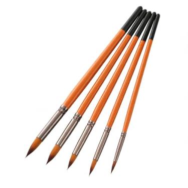 Imagem de Conjunto de Pincéis Profissionais 5pcs Cabelo Nylon Artista Cabo Madeira para Acrílico Óleo Água Tinta Guache Unha Rosto Arte Artesanato Pintura Ponta Redonda