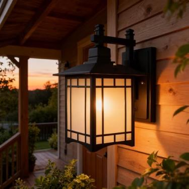 Imagem de Luminária de parede externa estilo chinês, arandela de parede vintage em metal e vidro fosco para varanda/pátio/jardim/porta de entrada (iluminação externa resistente às intempéries) (BD-13-