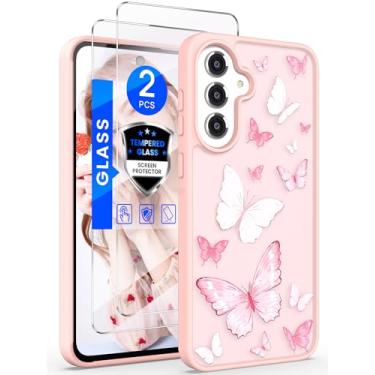 Imagem de Yucenx Capa protetora floral para Samsung Galaxy S25 FE com 2 películas protetoras translúcidas de grau militar para meninas e mulheres para Galaxy S25 FE (rosa)