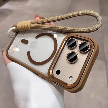 Imagem de Capa com suporte para câmera para iPhone 17 Pro Max Air, alça de pulso, película protetora para lente, compatível com iPhone 16, 15, 14 Plus, 11, 12 e 13 Pro Max, dourada GS, para iPhone 13 Pro Max.