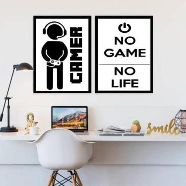 Imagem de Kit 2 Quadros Decorativos Gamer Life 45x34cm Preto