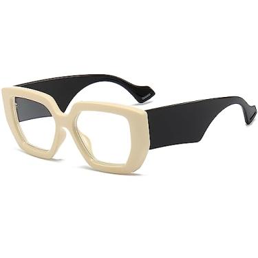 Imagem de AIEYEZO Óculos De Sol Com Armação Grossa E Luz Azul Para Homens Mulheres, Quadrados Da Moda Computador, Anticansaço Visual Previne Dor Cabeça (Bege Preto)