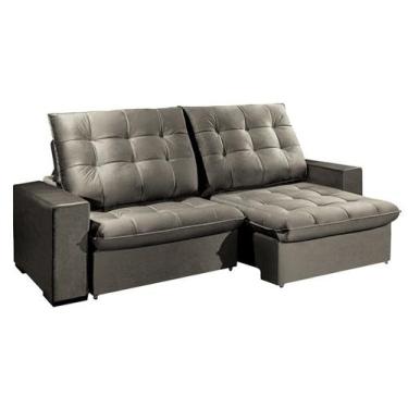 Imagem de Sofá Retrátil Reclinável 4 Lugares Brasil Veludo Cappuccino - Criativa