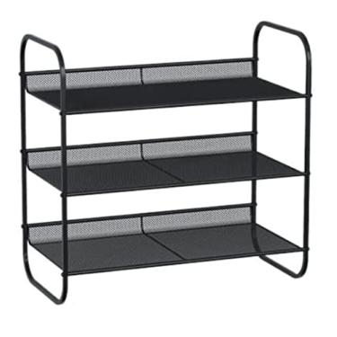 Imagem de Prateleira de sapato, organizador de sapato, 3 níveis, sapateira de malha de metal resistente, organizador de sapatos, prateleira para entrada, sala de estar, quarto, sapato, suporte (cor: preto