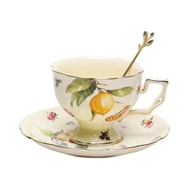 Imagem de Conjunto De Xícaras De Café E Pratos De Cerâmica Estilo Europeu Com Pa