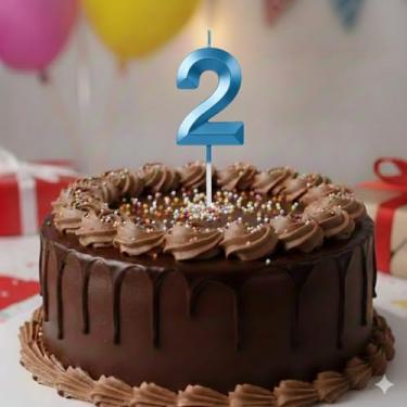 Imagem de Vela De Aniversário Design Número Com 7Cm Silver Festas Azul (Número 2)