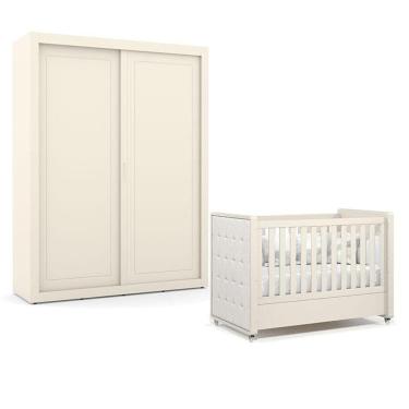 Imagem de Berço Americano Com Capitonê New Boucle E Guarda Roupa Tutto New 2 Portas Off White - Matic