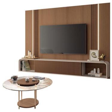 Imagem de Home Suspenso Empire Castanho Off White E Mesa De Centro Sky Com Tampo De Vidro Castanho- Hb Móveis