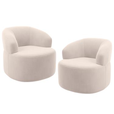 Imagem de Kit 02 Poltronas Giratória Orgânica Para Sala de Estar Living Helena L02 Suede Bege - Lyam Decor