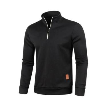 Imagem de Suéter Masculino De Gola Alta Com Zíper, Tricô Torcido, Cor Sólida, Pa