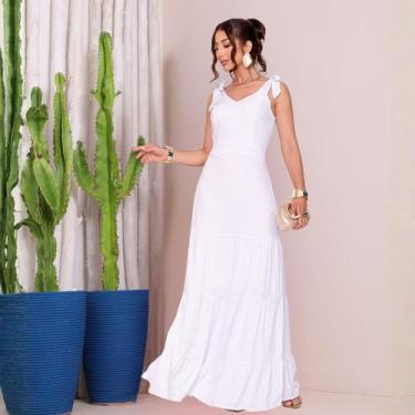 Imagem de Vestido Feminino Longo Alça Ajustável Viscose Elegante Leve Confortáve