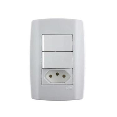 Imagem de Interruptor Simples 2Tec 10A 250V C/Tomada 10A Branca Ilumi 80210
