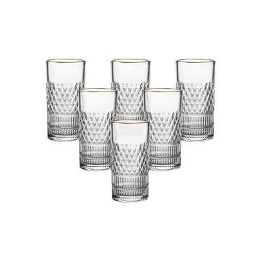 Imagem de Jogo de Copos Altos L`Hermitage Esplanada 350ml com Borda Dourada em Cristal Ecológico - 6 Peças