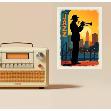 Imagem de Quadro Decorativo Saxofonista Jazz - Silhueta 24X18Cm