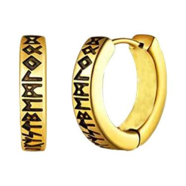 Imagem de Brincos De Argola Viking Com Runas Nórdicas 12mm Em Aço Inoxidável 316