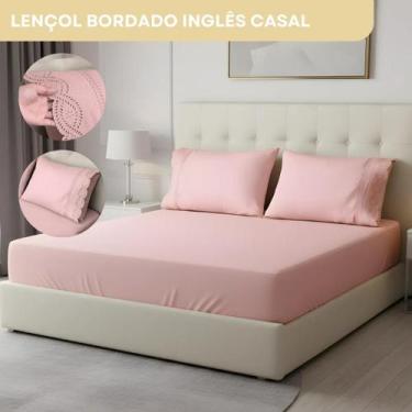 Imagem de Jogo De Lençol 3 Peças Bordado Inglês Premium Casal Percal 400 Fios To