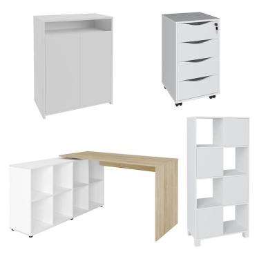 Imagem de Conjunto Escritório Home Office 4 Peças Mity A06 Branco/carvalho - Mpozenato