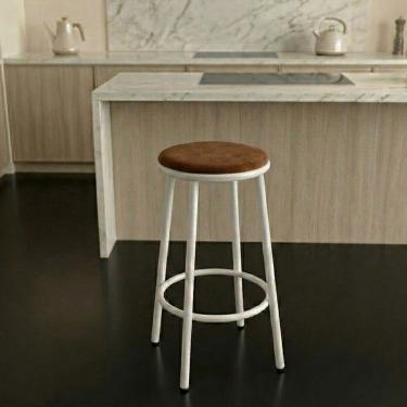 Imagem de Banqueta Alta Cozinha Redonda Sem Encosto Luna Estrutura Branca:marrom
