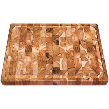 Imagem de Tábua Cubus para Churrasco Retangular em Madeira Teca 50x38 cm Tramont