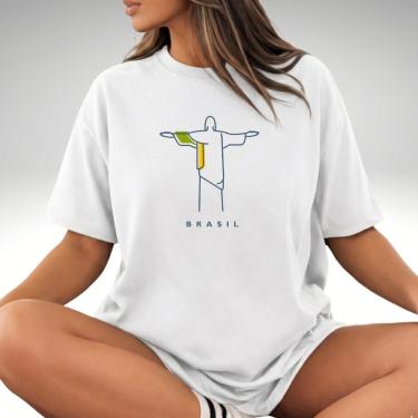 Imagem de Camiseta Oversized Brasil Rio Tropical 100 Algodão Feminina Elegante Despojada-Feminino