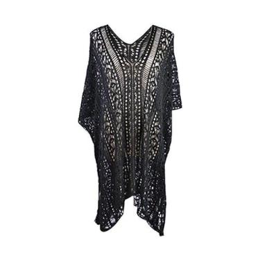 Imagem de Cardigan Beach Cover Up feminino, crochê, folgado, malha oca - Taiyuan