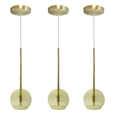 Imagem de Kit 3 Pendente Lux Globo Âmbar Vidro Dourado + Led - Iluminar Ambiente
