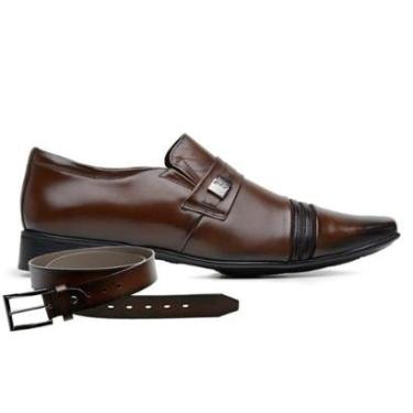 Imagem de Sapato Social Jota Pe Marrom Couro Air + Cinto 82251-Masculino