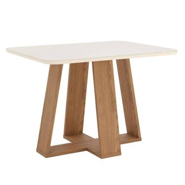 Imagem de Mesa De Jantar Lins 120 Cm Canto Arredondado Com Vidro Nature Off White - Henn