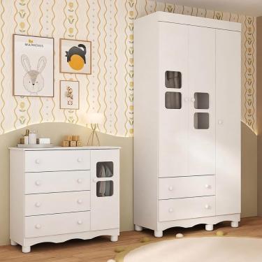 Imagem de Quarto de Bebê Completo com Guarda-Roupas 3 Portas e Cômoda Luna Multimóveis MP4795