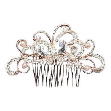 Imagem de Arranjo Enfeite Cabelo Noiva Dama Dourado Strass Perola Ouro - De Cast