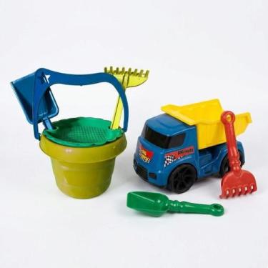 Imagem de Kit Caminhao Pa Rastelo Baldinho Praia Brinquedo Infantil Criança - AM