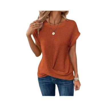 Imagem de Camiseta Feminina De Cor Sólida Com Gola Redonda E Manga Curta, Top El