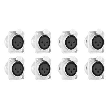 Imagem de Kit 8 Conectores Xlr Fêmea Painel Quadrado 3 Pinos Profissional RF3FD-