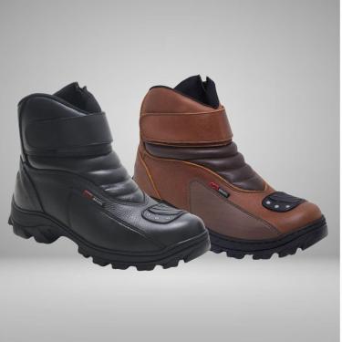 Imagem de Kit 2 Botas Motociclista Couro Legítimo Palmilha Gel Cor:;Tamanho:41-Masculino