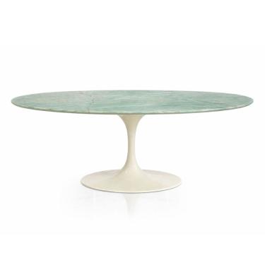 Imagem de Mesa de Jantar Saarinen Oval 198x122 cm Tampo Mármore Verde Da Vinci e Base Off White