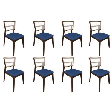 Imagem de Kit 8 Cadeiras De Jantar Tela Premium Madeira Maciça Manuela Azul Veludo