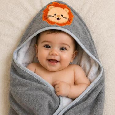 Imagem de Toalha Banho Bebê Com Capuz Forro De Fralda - Hipertextil, Cinza